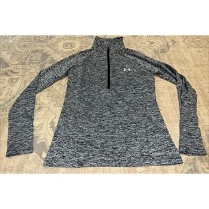 Under Armour Womens Long Sleeve Pullover 1/4 Zip Black Heatgear Shirt Sz Small
